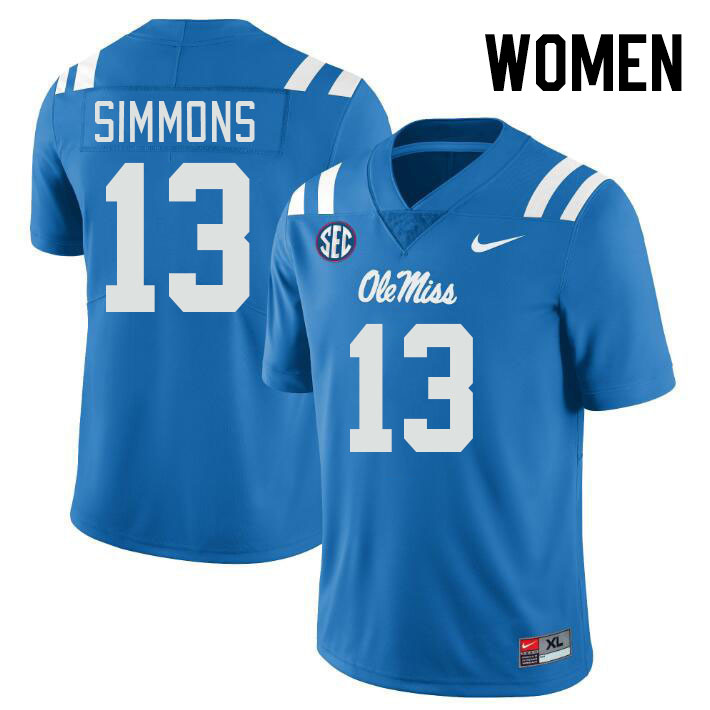 Women #13 Austin Simmons Ole Miss Rebels College Football Jerseyes Stitched Sale-Powder Blue - Click Image to Close